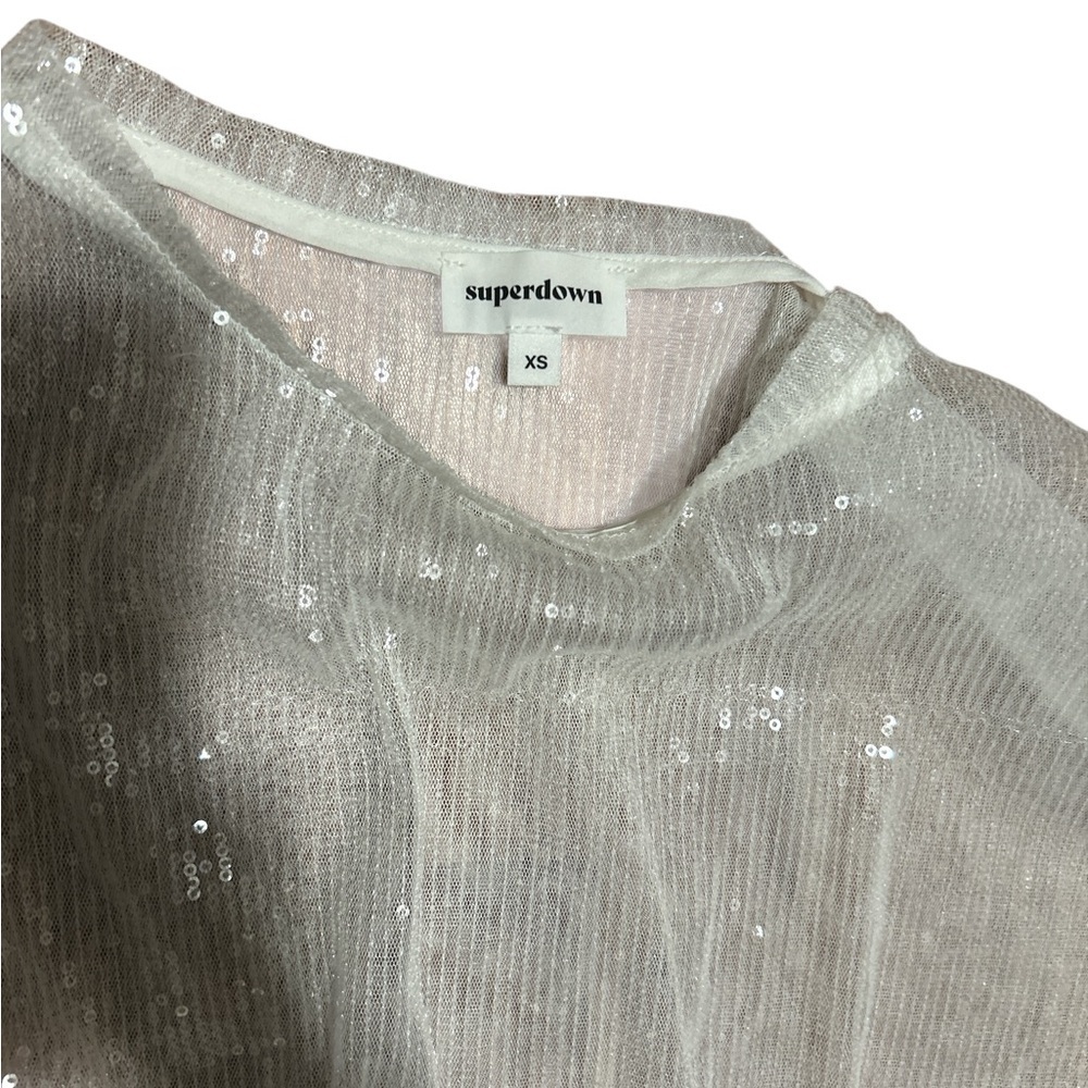 Revolve | Superdown Sheer Sequin Mesh Mini Dress XS White Beach Coverup - Picture 5 of 7
